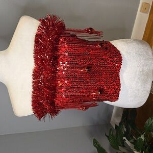 Love On A Hanger Red Sequined Tinsel Christmas Bulb Strapless Top Size L